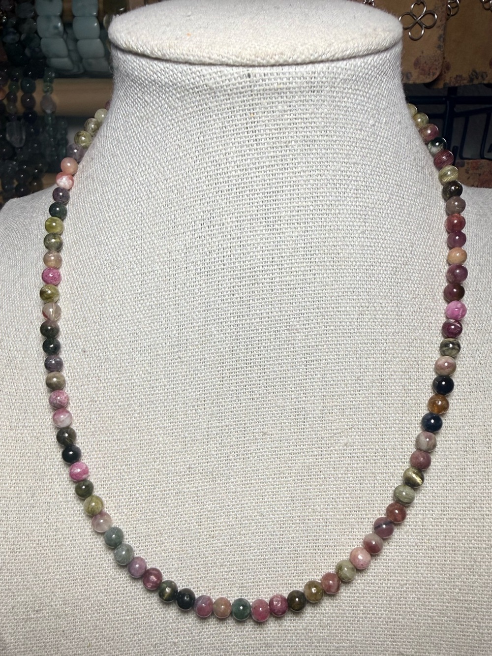 4mm Watermelon Tourmaline Necklace 16” Dainty Gemstone